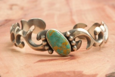 Genuine Royston Turquoise Sterling Silver Navajo Bracelet